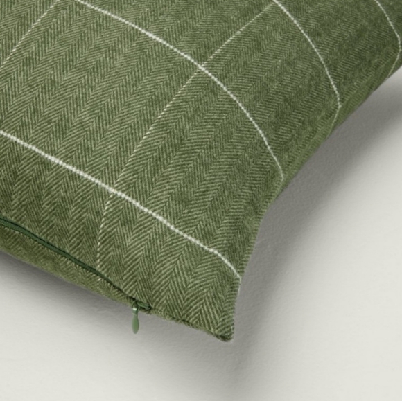 Hearth & Hand Plaid Oblong Lumbar Bed Pillow in Green/Cream 14×36 - Picture 4 of 13